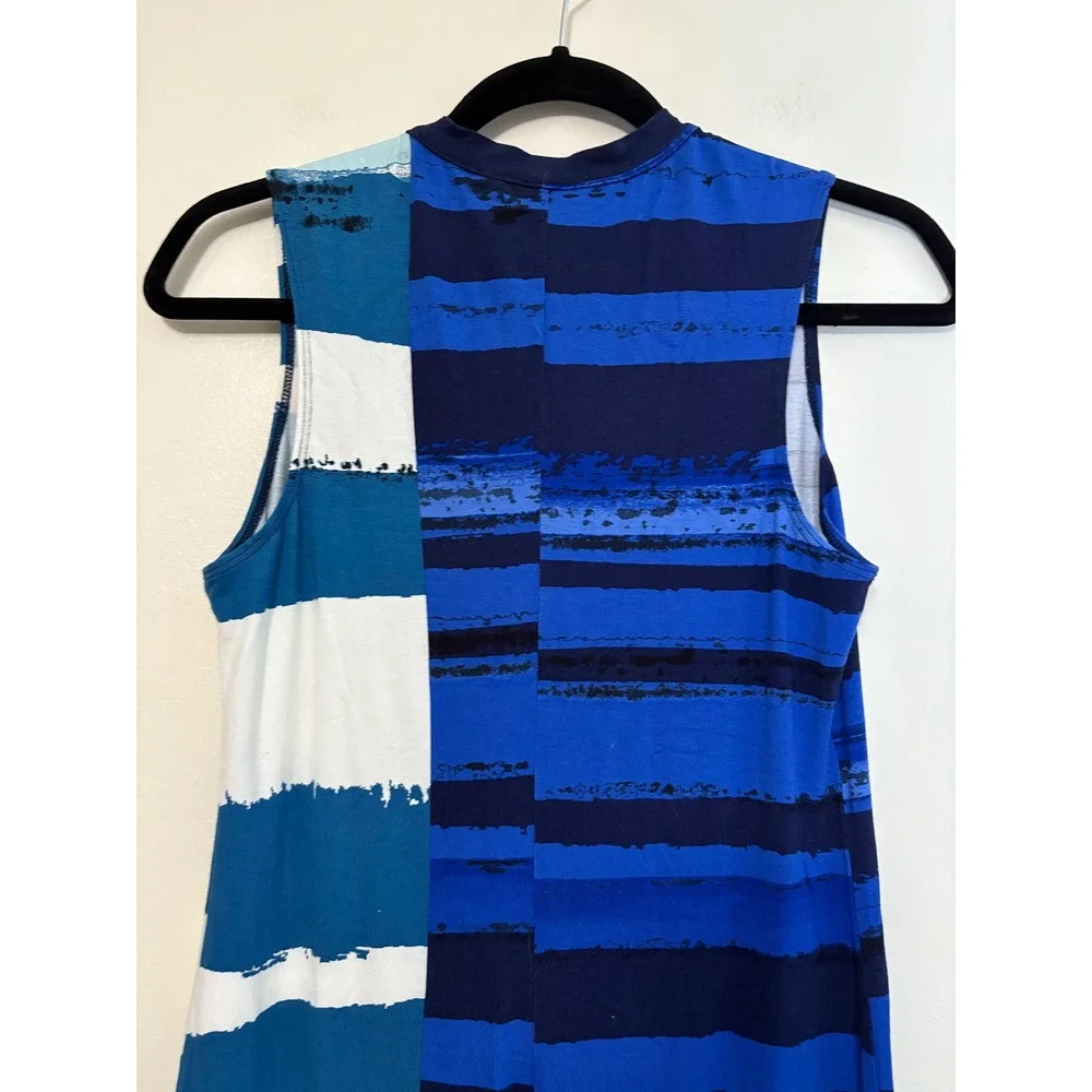 Corey Lynn Calter Blue Stripe Sleeveless Midi‎ Dress Small Made in USA Stretch